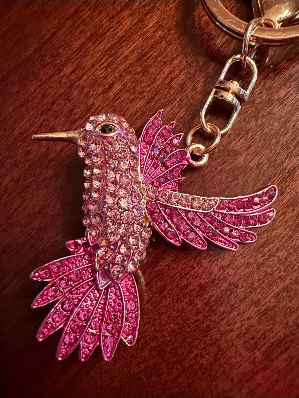 Pink Crystal Hummingbird Key & Card Holder Charm